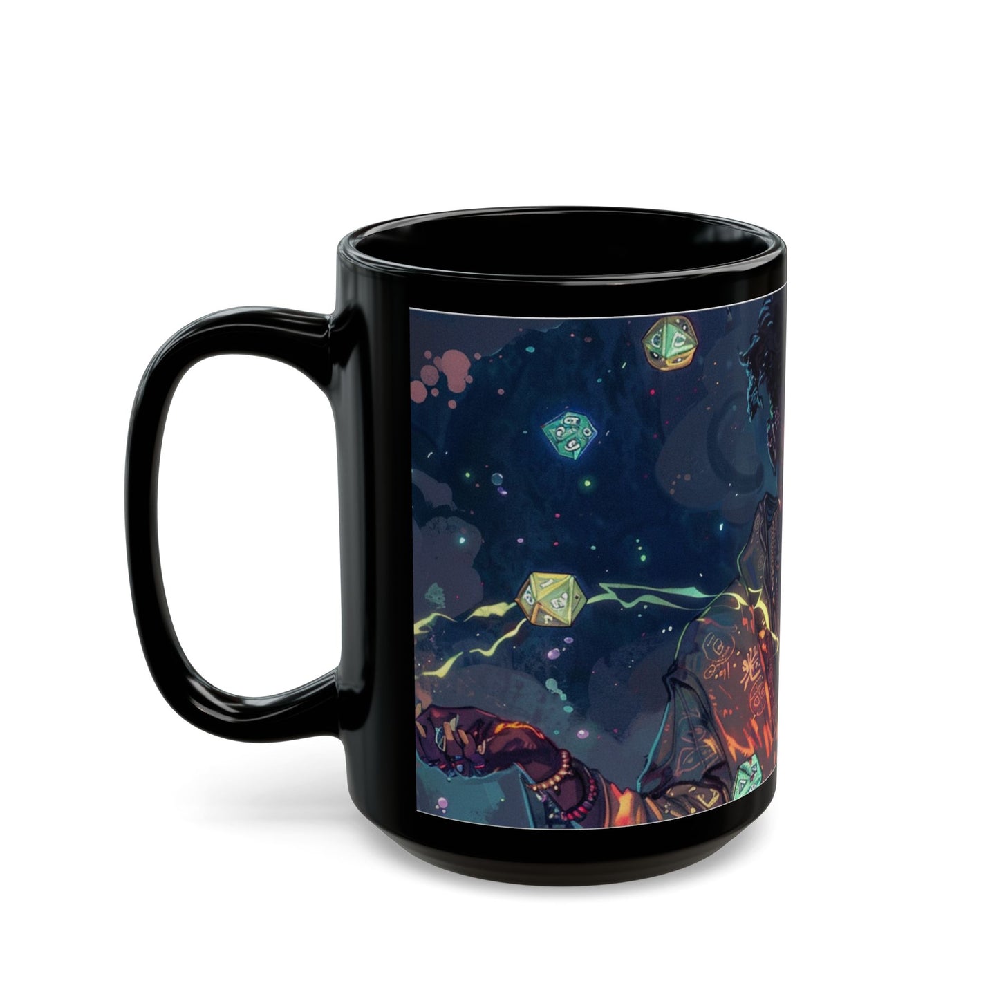 Cosmic Vibes Black Mug - 11oz & 15oz with Fantasy Art Design