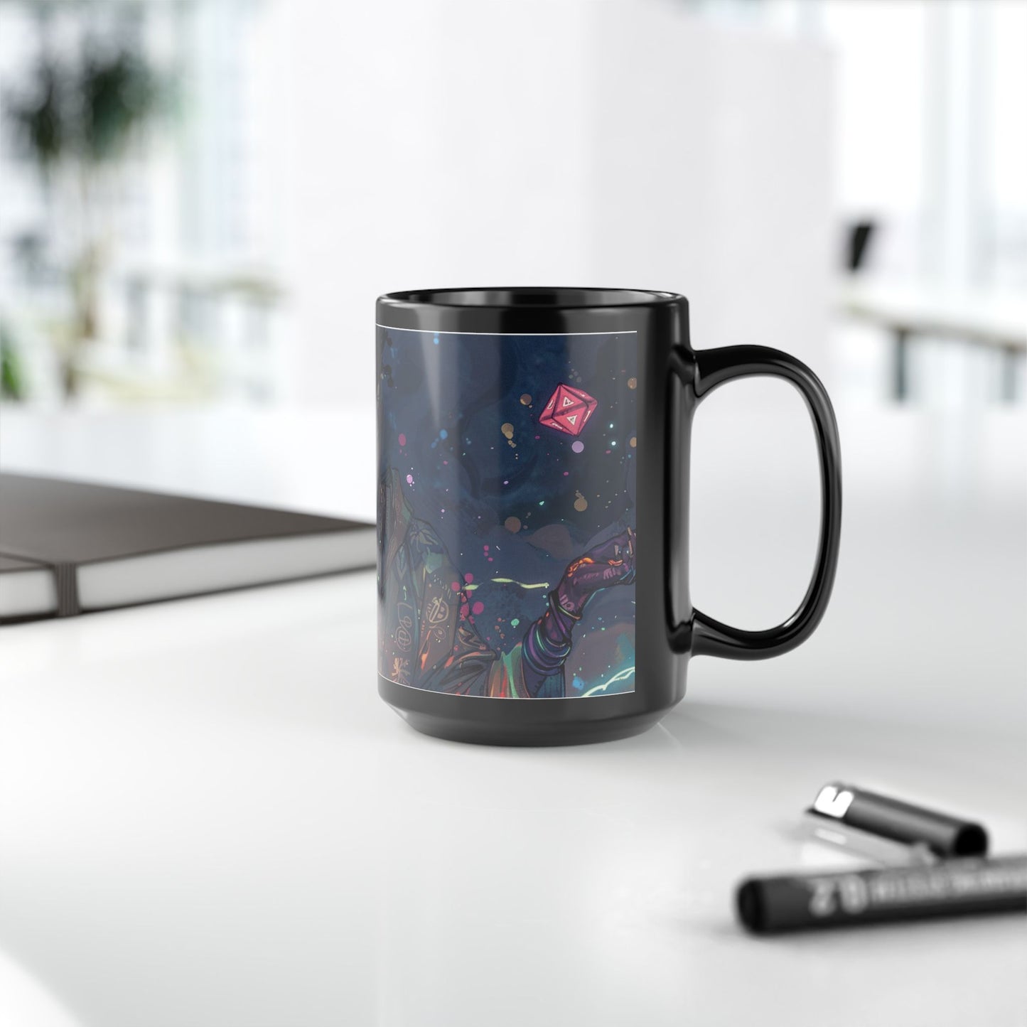 Cosmic Vibes Black Mug - 11oz & 15oz with Fantasy Art Design