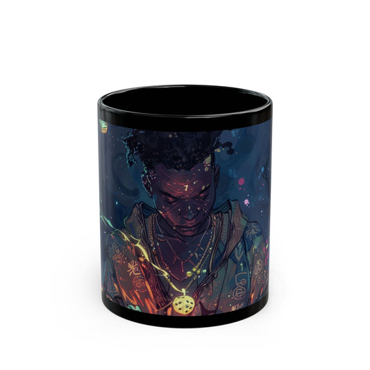 Cosmic Vibes Black Mug - 11oz & 15oz with Fantasy Art Design