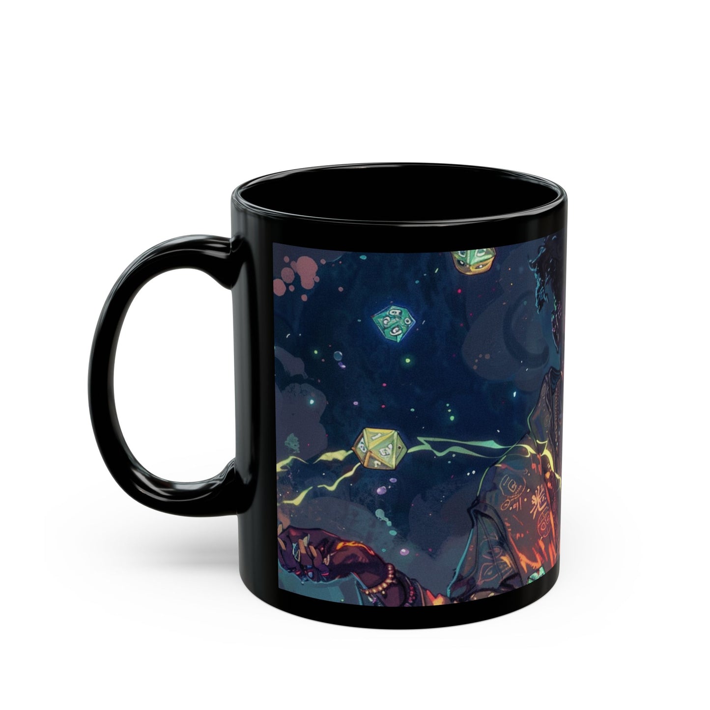Cosmic Vibes Black Mug - 11oz & 15oz with Fantasy Art Design