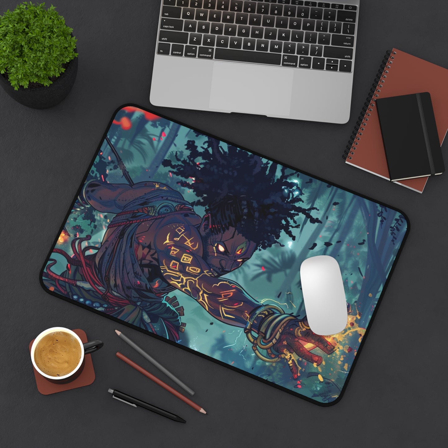 Mystical Warrior Desk Mat – Unique Gaming & Office Accessory for Creative Minds