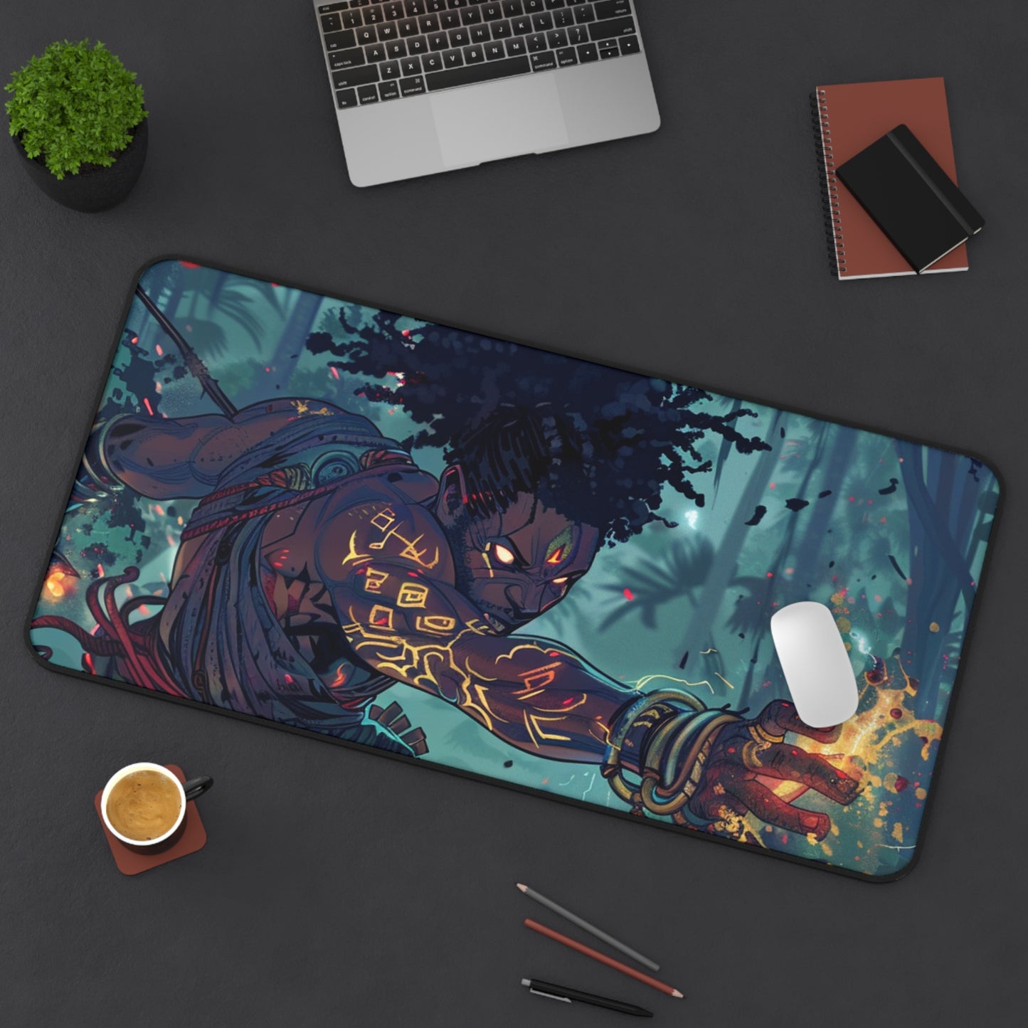 Mystical Warrior Desk Mat – Unique Gaming & Office Accessory for Creative Minds