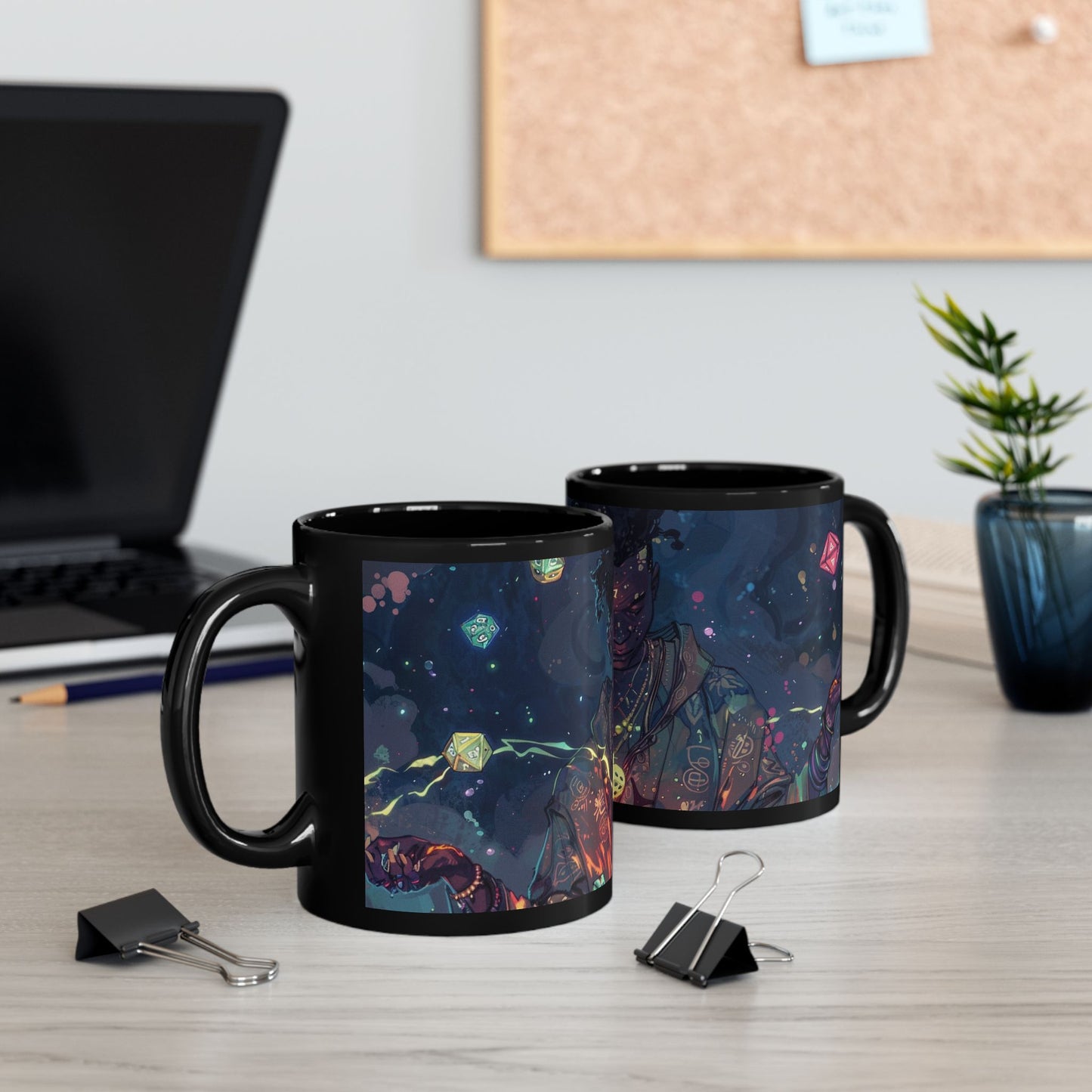 Cosmic Vibes Black Mug - 11oz & 15oz with Fantasy Art Design