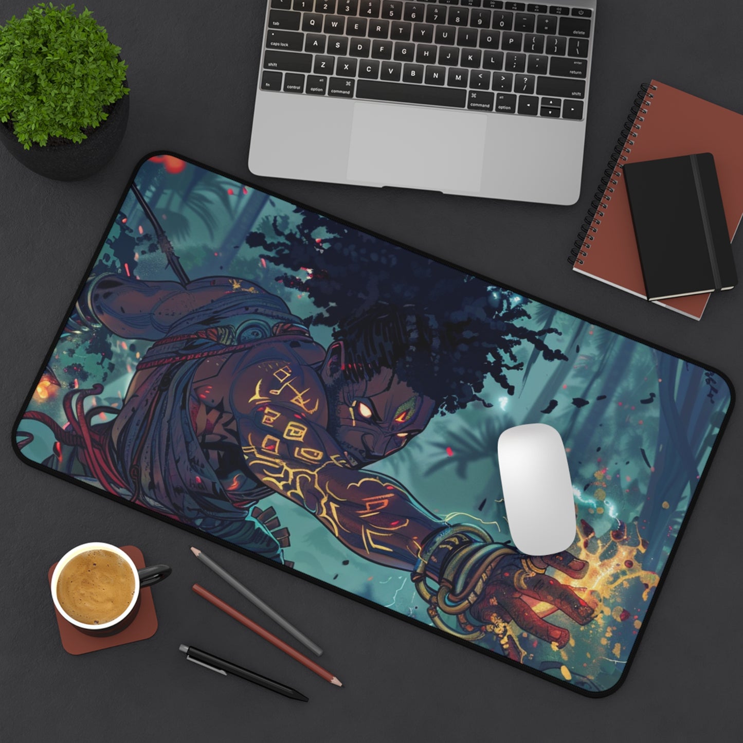 Mystical Warrior Desk Mat – Unique Gaming & Office Accessory for Creative Minds