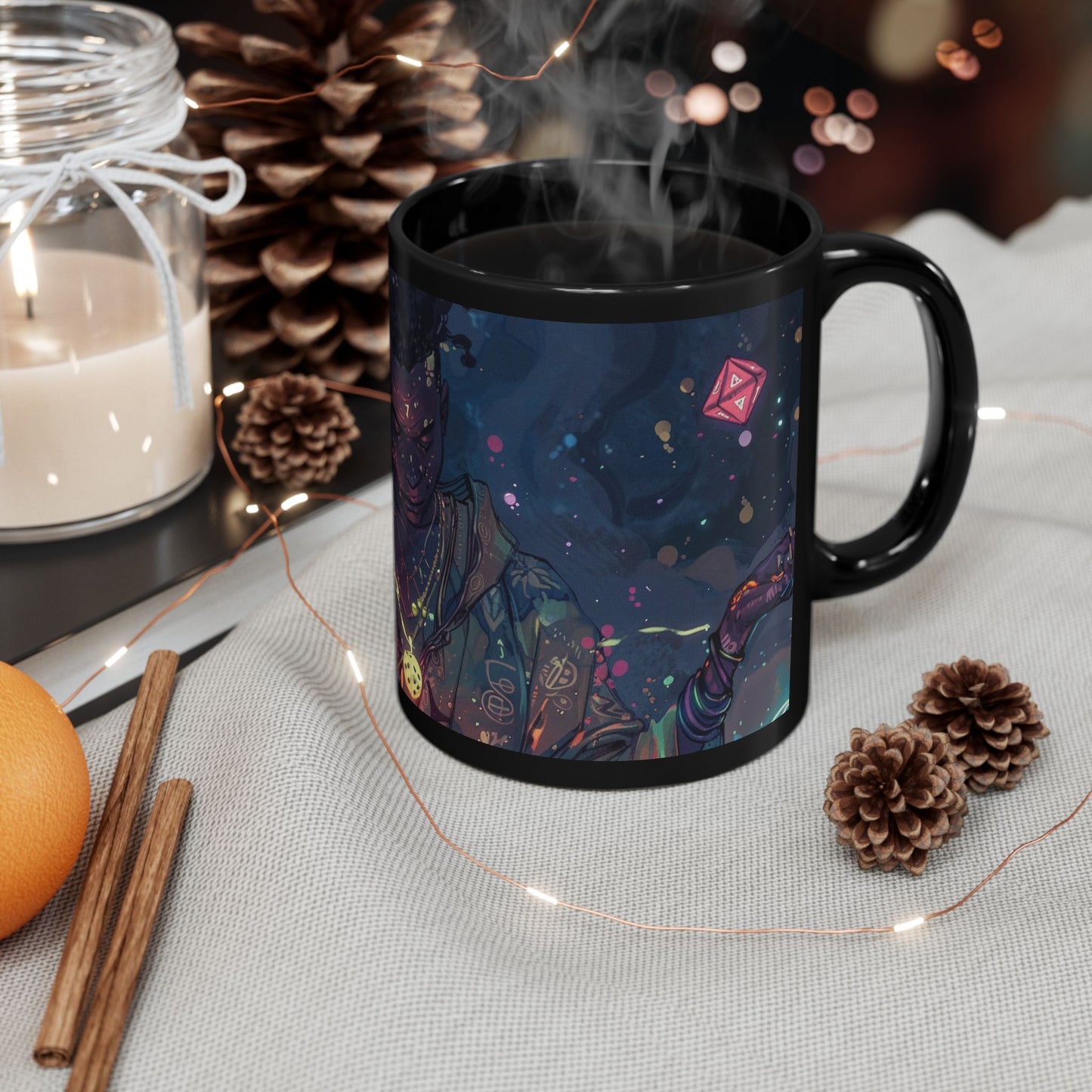 Cosmic Vibes Black Mug - 11oz & 15oz with Fantasy Art Design